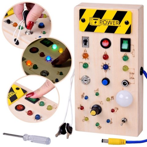 Drewniana TABLICA manipulacyjna Montessori - elektryczne diody LED ZA5944