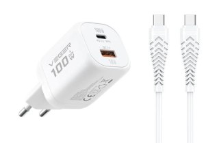 Ładowarka sieciowa do telefonu USB A + Typ C PD Super Charge PPS 100W + kabel Typ C do C 240W VEGER TR150 biała