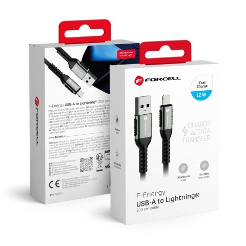 Kabel USB A do Lightning Forcell F-Energy 2,4A 12W Cafule 2 m C257 czarny