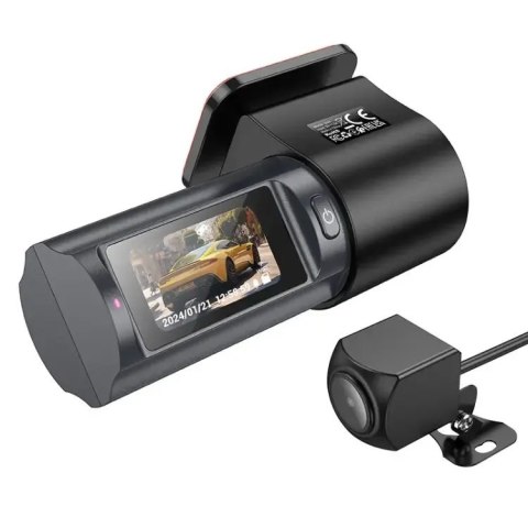 Kamera samochodowa Hoco z wyświetlaczem 1,47" 2K + kamera tylna 720P/25fps DV8 czarna