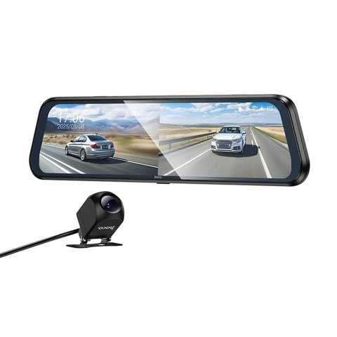 Kamera samochodowa na lusterko z wyświetlaczem 9,66" 1080p/30fps + kamera tylna 720p/30fps Hoco DV16 czarna