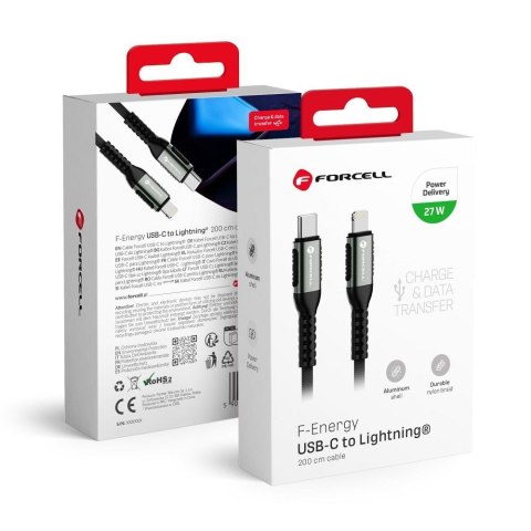 Kabel USB C do Lightning Forcell F-Energy PD 3A 27W Cafule 2 m C259 czarny