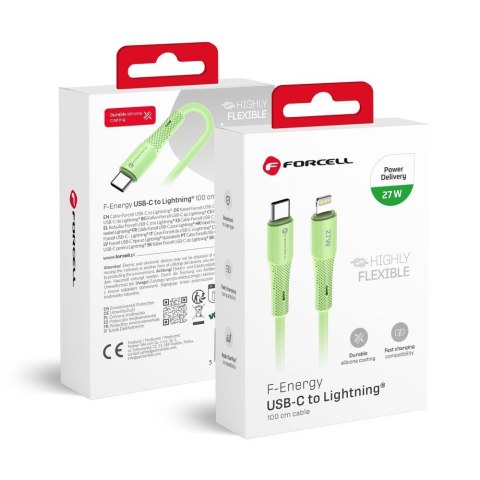 Kabel USB C do Lightning Forcell F-Energy PD 3A 27W Silicone 1 m C346 zielony