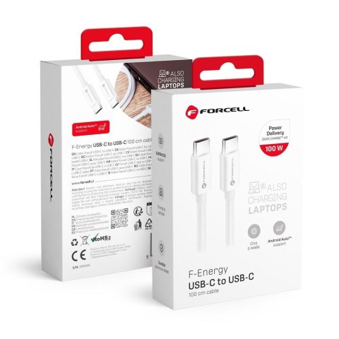 Kabel USB C do USB C Forcell F-Energy QC4.0 PD 5A 100W 1 m C339 biały