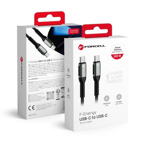 Kabel USB C do USB C Forcell F-Energy QC4.0 PD 5A 100W Cafule 0,5 m C260 czarny