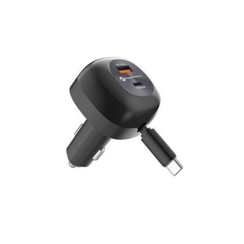 Ładowarka samochodowa Forcell F-Energy Alu USB C + USB A + zwijany kabel USB C PD QC4.0 SFC2.0 3A 75W czarna