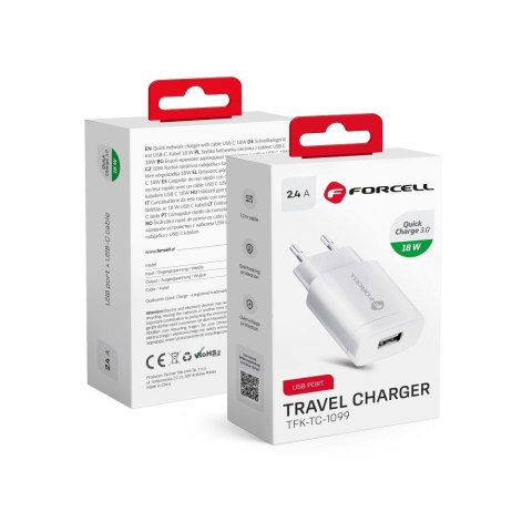 Ładowarka sieciowa do telefonu Forcell F-Energy USB A QC3.0 2,4A 18W TFK-TC-1099 biała
