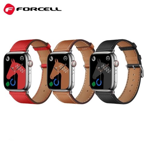 Pasek do Apple Watch Forcell F-Design FA20 dziurki skóra ekologiczna 42 / 44 / 45 / 49 mm brązowy