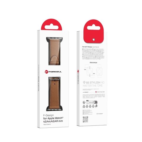 Pasek do Apple Watch Forcell F-Design FA20 dziurki skóra ekologiczna 42 / 44 / 45 / 49 mm brązowy