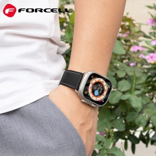 Pasek do Apple Watch Forcell F-Design FA20 dziurki skóra ekologiczna 42 / 44 / 45 / 49 mm czarny