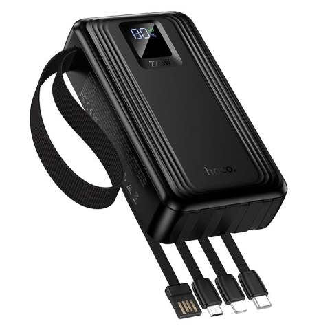 Powerbank 20000 mAh QC PD 22,5W z wbudowanymi kablami USB A + USB C + Lightning + Micro USB oraz dwoma latarkami Hoco J173 czarn